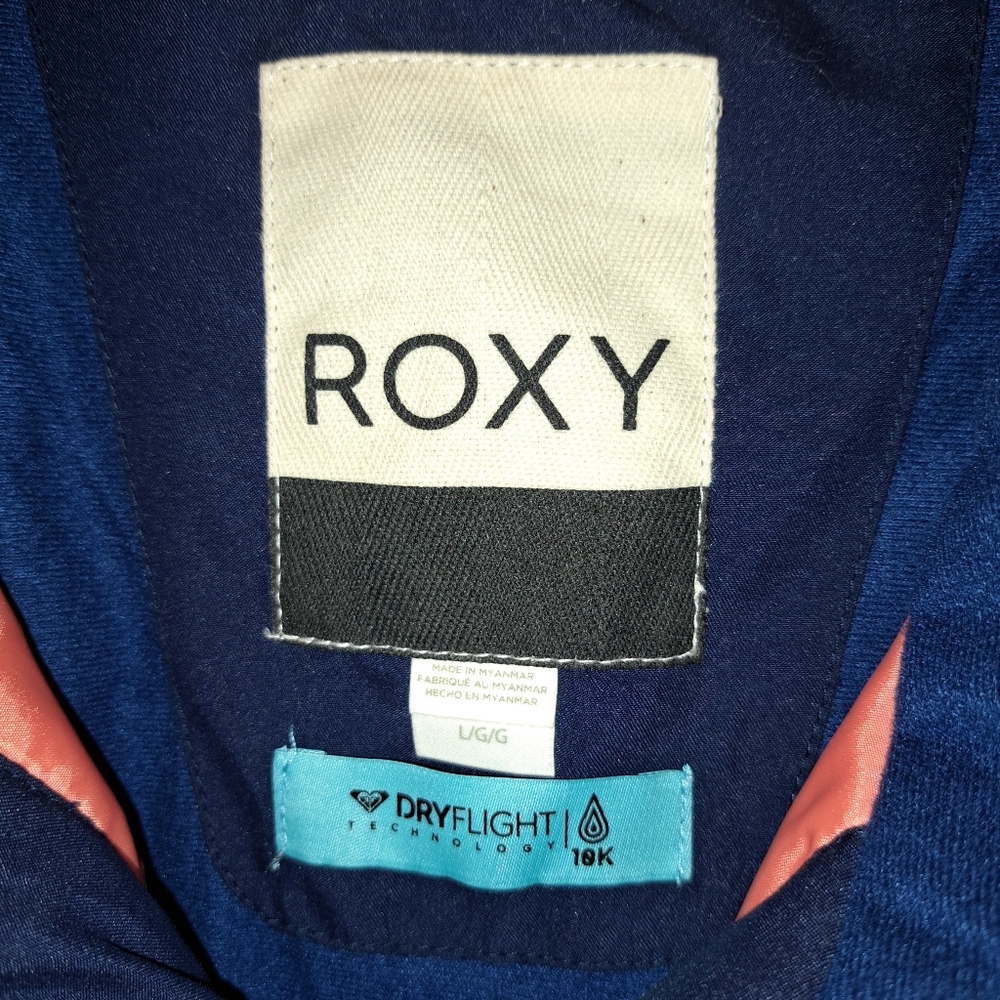 Roxy Ladies L Blue and White Patterned Ski Snow Winter Puffer Jacket Coat EUC - Picture 5 of 5